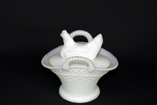 Westmorland Milk Glass Hen on Nest Covered Dish w/ Handles