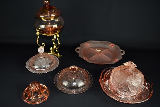 Lot of Pink Depression Glass