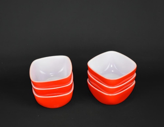 Lot of Six Pyrex Red Square Mini Hostess Bowls Ovenware