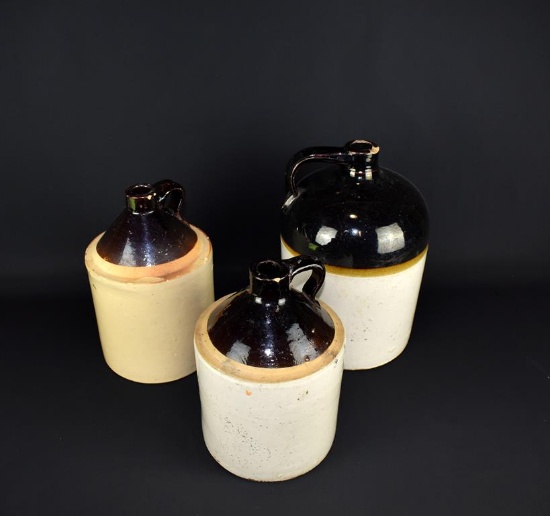 Lot of Three Antique Whiskey Jugs