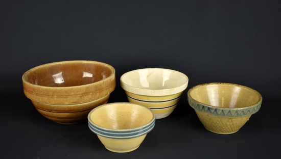 Lot of Four Antique Small Yellowware Bowls
