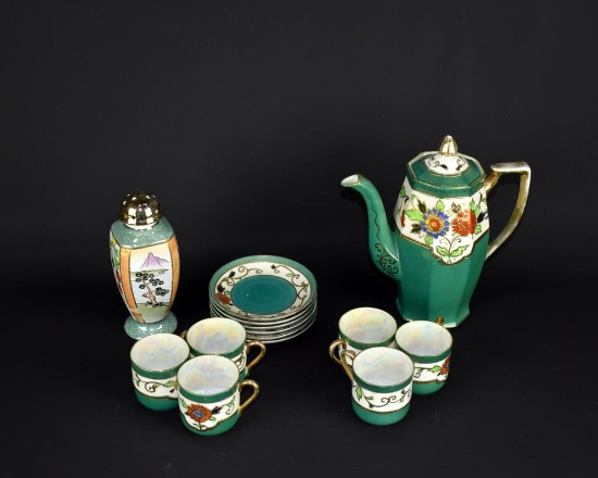 Lot of Hand-painted Japan Coffee Set & Muffineer/Sugar Shaker