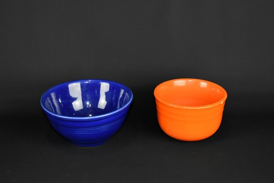 Vintage Lot of One Blue & One Orange Earthenware Bowls, Like Fiesta
