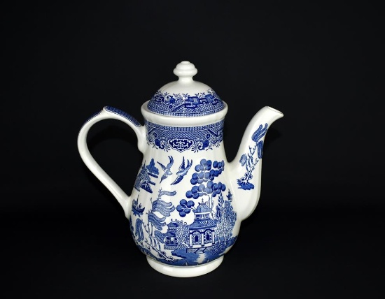 Churchill Blue & White “Willow” Coffee Pot, England