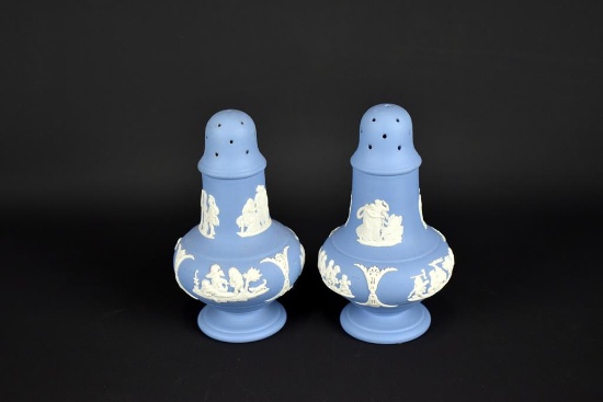 Wedgwood Blue Jasperware Shakers w/ Classical Figures