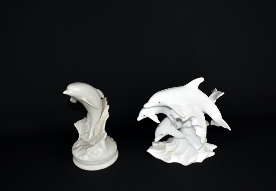 Lot of Two Leaping Dolphins Porcelain Figurines: Lenox & Kingwood Ceramics
