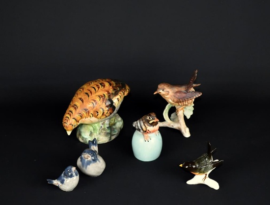Lot of Six Porcelain Bird Figurines: Italy, Goebel, Enesco, & Keramik