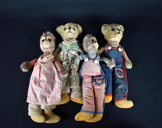 Vintage Lot of Four Bear & Monkey Long Legged Soft Toys