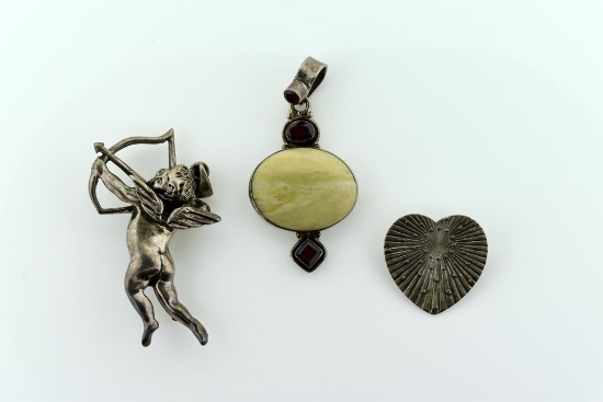 Lot of Three Sterling Silver Pins/ Pendants