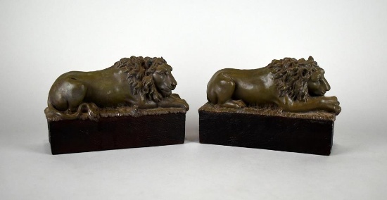 Pair of Recumbent Lions Bookends