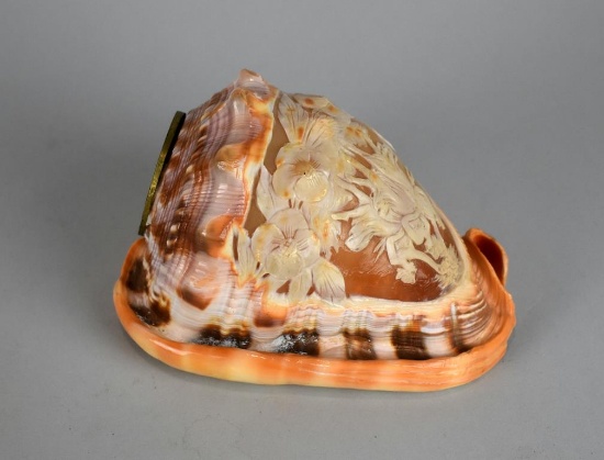 Hand Carved Conch Sea Shell II w/ Classical Dancing Nymph Triad