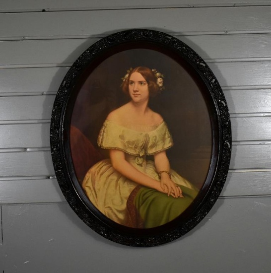 Vintage Oval Wood Framed Print  of a Lady