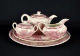Five Homer Laughlin “Currier & Ives Prints” Dishes: Platters, Teapot, Sugar & Creamer
