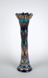 Fenton Carnival Glass “Rustic” Cobalt Blue 15.25” Swung Glass Vase