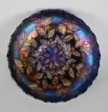 Fenton Carnival Glass “Holly” Cobalt Blue 8” Bowl w/ Bracket Rim