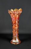 Northwood Carnival Glass “Tree Trunk”  Marigold 10.5” Swung Glass Vase, Marked