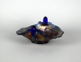 Fenton Carnival Glass “Pond Lily” Cobalt Blue 7” Bonbon