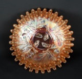 Fenton Carnival Glass “Thistle” Marigold 8.25” Bowl w/ Crimped Rim