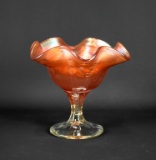 Fenton Carnival Glass “Rose Spray” Marigold Compote