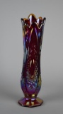 Indiana Carnival Glass “Heirloom” Sunset Red (amberina) 11.5” Swung Glass Vase