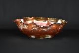 Dugan-Diamond Co. Carnival Glass “Peach & Pear” Marigold 12.75” L Fruit Bowl