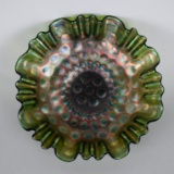 Fenton Carnival Glass “Coin Dot” Green 8.5” Bowl