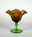 Northwood Carnival Glass “Rainbow” Green 5.5” H Compote, Marked