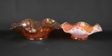 Lot of Two Carnival Glass Bowls: Dugan 8” Peach Opalescent “Stippled Flower” & Other