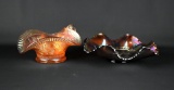 Two Dugan Carnival Glass “Windflower” Pieces: Marigold 7” Nappy & Amethyst 8.5“ Bowl