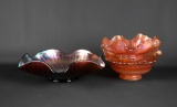 Lot of Four Carnival Glass Pieces:  Three Fenton “Stippled Rays” Bowls & Other