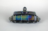 Indiana Glass Carnival Glass “Blue Harvest Grape” Covered Butter Dish