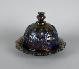 Imperial Carnival Glass “Luster Rose” Round Dome Butter Dish, Marked