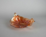 Fenton Carnival Glass “Peacock Tail” 7” Marigold Bonbon