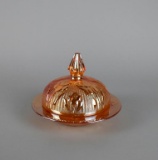 Jeannette Carnival Glass “Iris & Herringbone” 5.75” Marigold Round Butter Dish