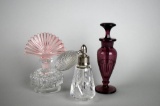 Lot of Three Pink, Purple, & Clear Perfume Bottles w/ Daubers & Atomizer