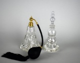 Lot of Two Vintage Clear Glass Perfume Bottles w/ Stopper & Atomizer