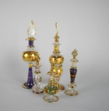 Lot of Five Egyptian Glass Perfume Bottles of Varying Heights w/ Daubers