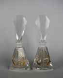 Pair of Vanity Perfume Bottles w/ Gilt Decoration & Stoppers