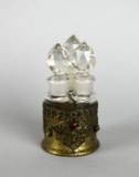 Vintage Silvercraft Three Bottle Perfume Caddy w/ Ormolu and Rhinestones