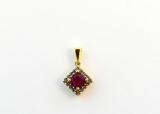 14K Gold Natural Ruby and Diamond Pendant