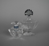 Lot of Two Clear & Blue Perfume Bottles w/ Stoppers: Guerlain/Baccarat Design & Other