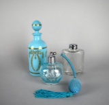 Lot of Three Perfume Bottles: Antique Porteieux Vallerysthal Blue Opaline & Others