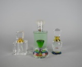 Lot of Four Clear & Faceted Perfume Bottles: Celadon & Others