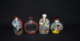 Lot of Four Oriental Reverse Painted & Red Overlay Glass Perfume Bottles & Snuff Bottles