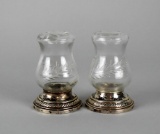 Pair of Sterling Silver Footed Etched Glass Salt & Pepper Shakers