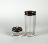 Two Sterling Silver Lidded Glass Jars