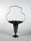 Vintage Silver Plate Basket Vase with Flower Frog Insert