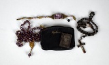 Antique Catholic Rosary Beads with 830 Silver Prayer and Saints Booklet, Storage Pouch