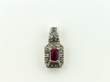 10K White Gold Natural Ruby and Diamond Pendant
