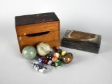 Lot of 2 Vintage Boxes with Marbles, Alabaster Balls, Cloisonne Balls, Etc